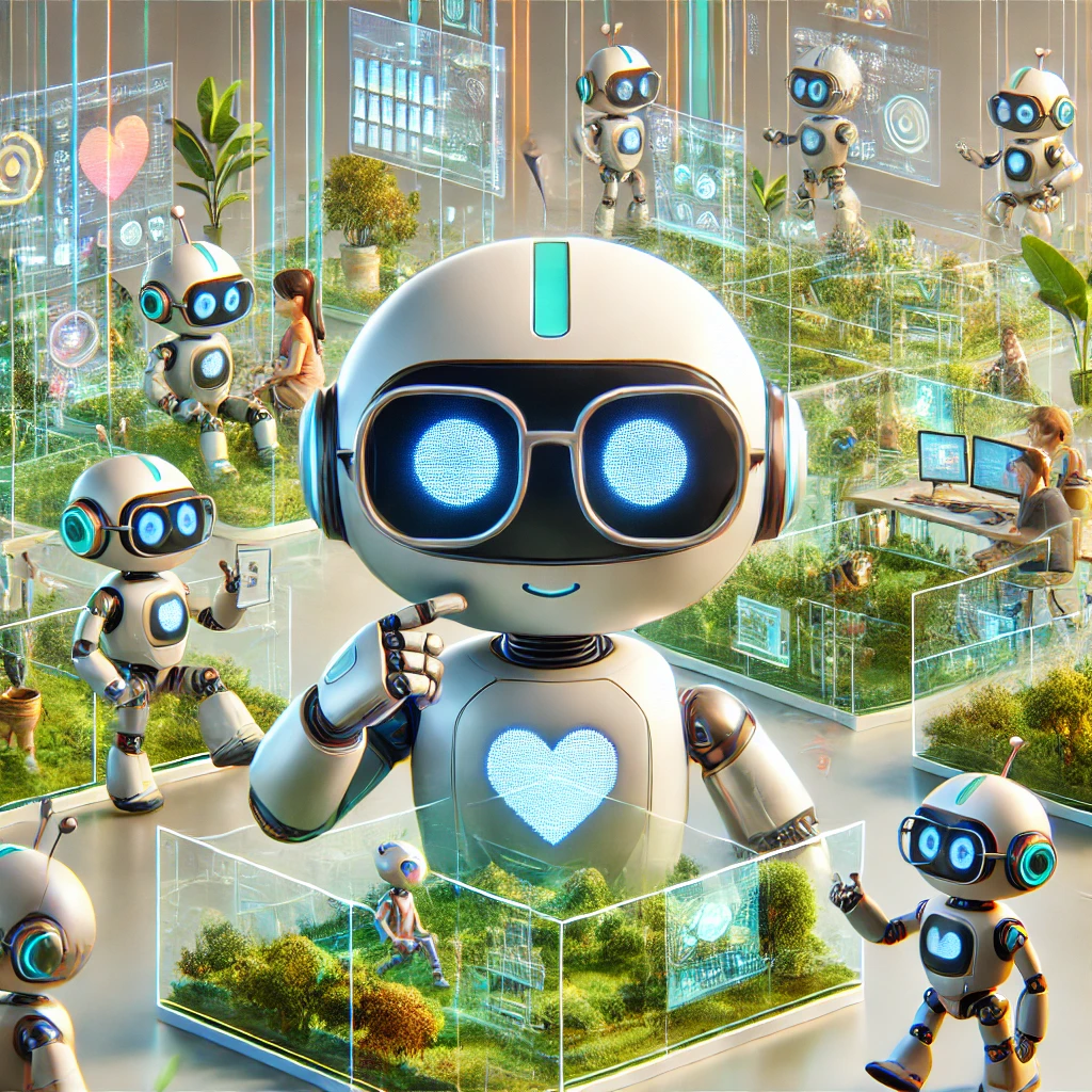Ilustración de un equipo de robots colaborativos en Digital Innova - Trabaja con Nosotros
