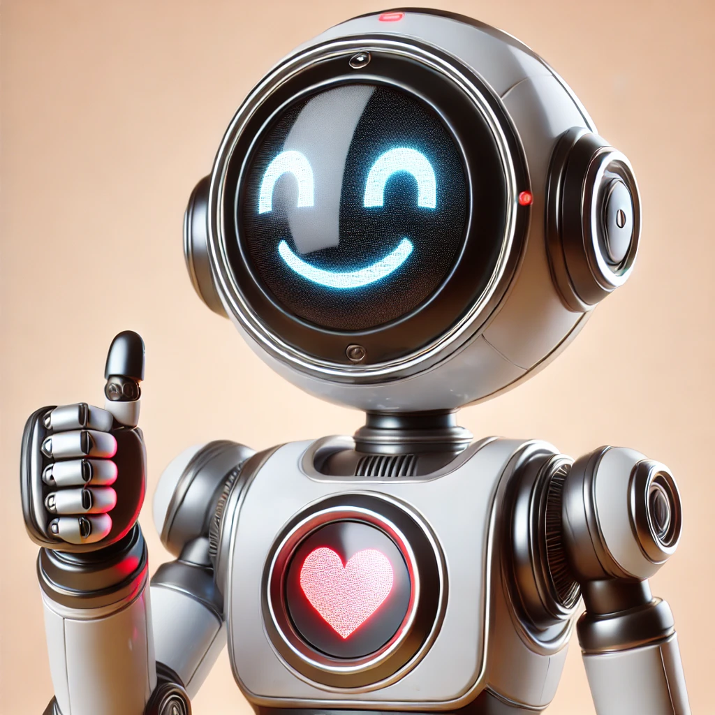 Robot amistoso mostrando aprobación en un contexto de estrategia para redes sociales