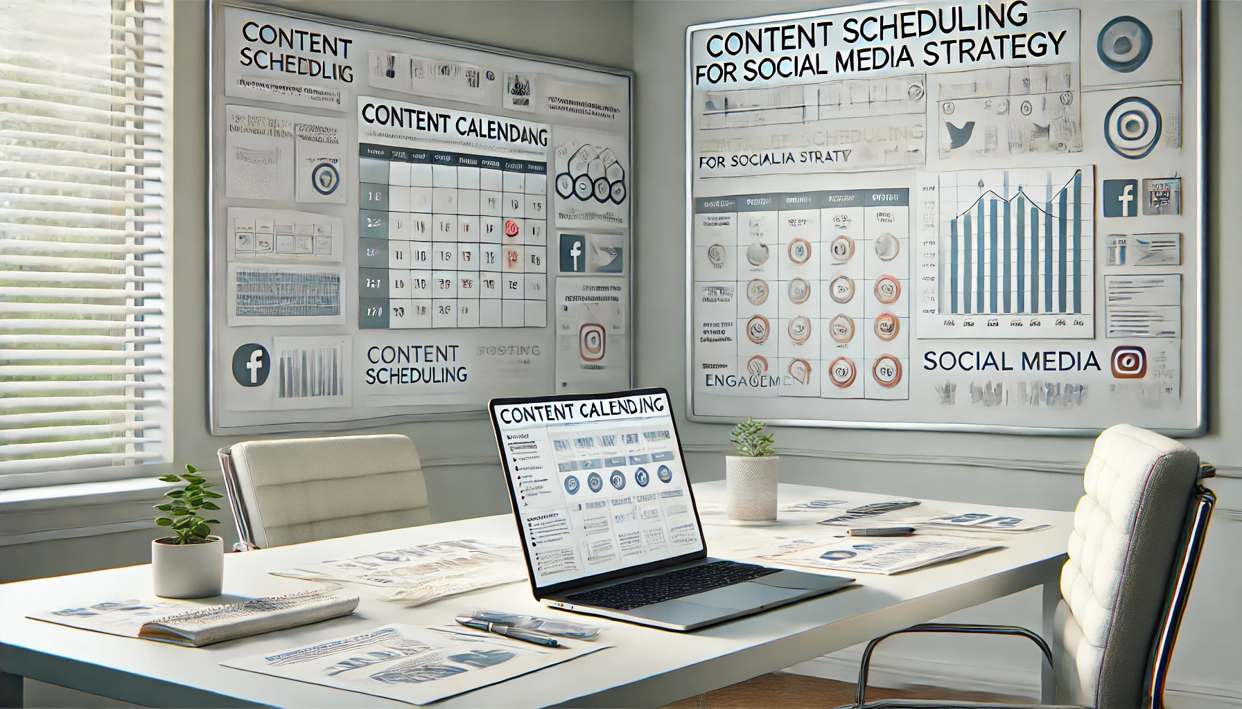 Estrategia de planificación de contenidos para redes sociales, con calendarios y documentos de programación