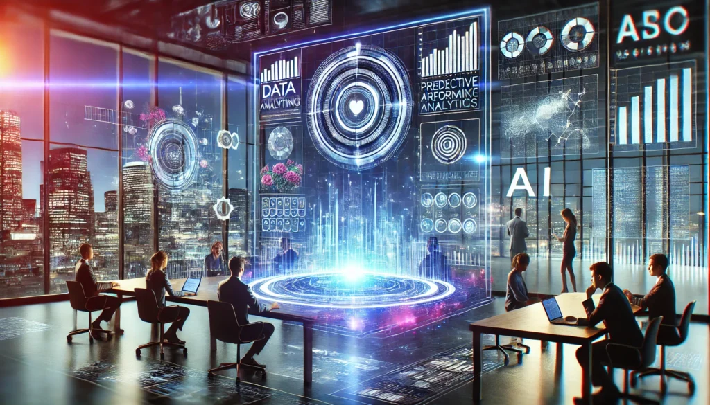 Representación visual del futuro del marketing basado en datos, mostrando gráficos analíticos y tendencias emergentes
