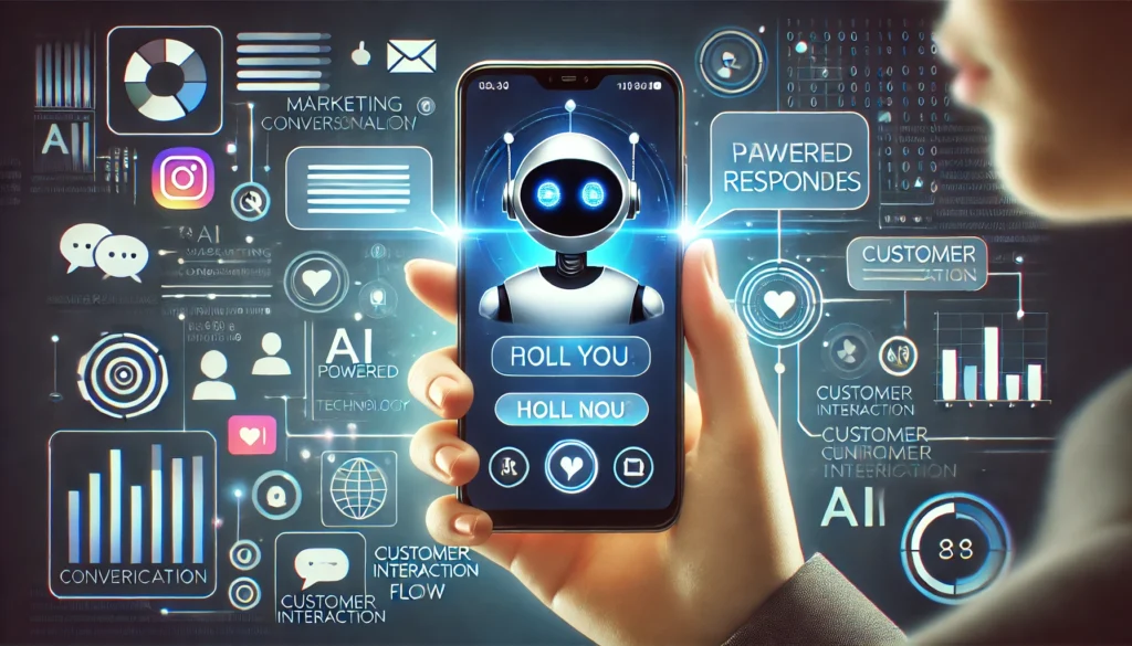 Ilustración digital de un chatbot interactivo en un smartphone, representando el marketing conversacional y la relación con los clientes